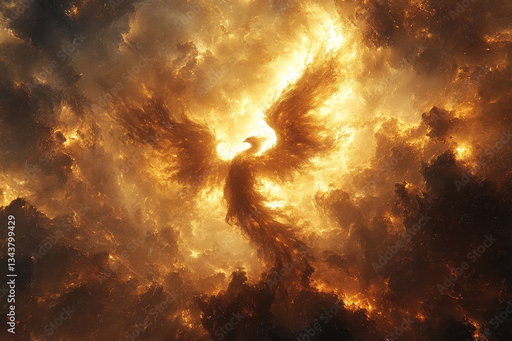 Aufkleber majestic phoenix rising from fiery clouds in an ethereal display of light and color