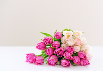 Pastel Tulip Bouquet on Minimalist White Table