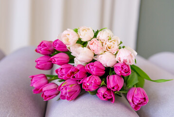 Elegant Tulip Bouquet on Modern Bench