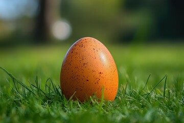 A collection of brightly colored Easter eggs hidden in a lush green garden, surrounded by orange flowers and a clear blue sky.