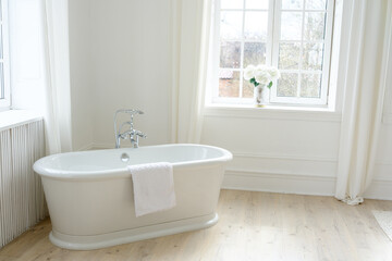 Freestanding White Bathtub in Elegant Interior