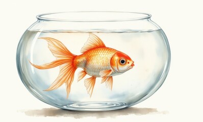 Goldfish swimming in glass bowl