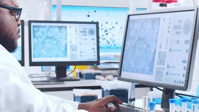 Scientific laboratory filled with various research equipment. Scientists are conducting experiments and research. Science and technology concept.
