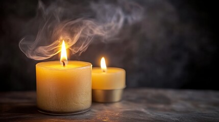 Soft Glowing Candles with Smoke on Dark Background for Relaxation