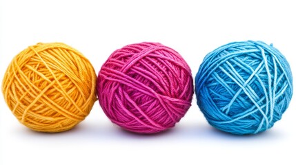 Cute hand-drawn vector illustration of three colorful yarn balls. Perfect for knitting, crochet, handmade crafts, and textile-related designs