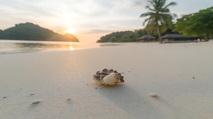 Obraz premium Seashell on beach at sunset, relaxation