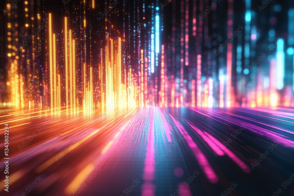 Aufkleber vibrant light trails illuminate a digital landscape at dusk creating a mesmerizing visual experience
