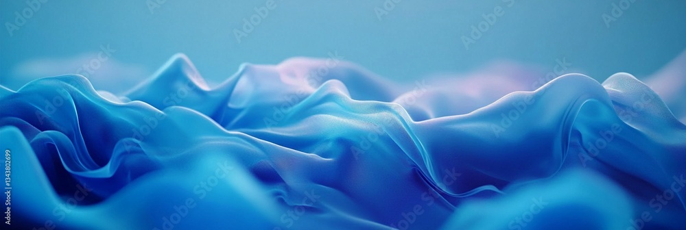 Poster waves of ethereal blue fabric fold like ocean waves, creating a serene and abstract landscape, evoki