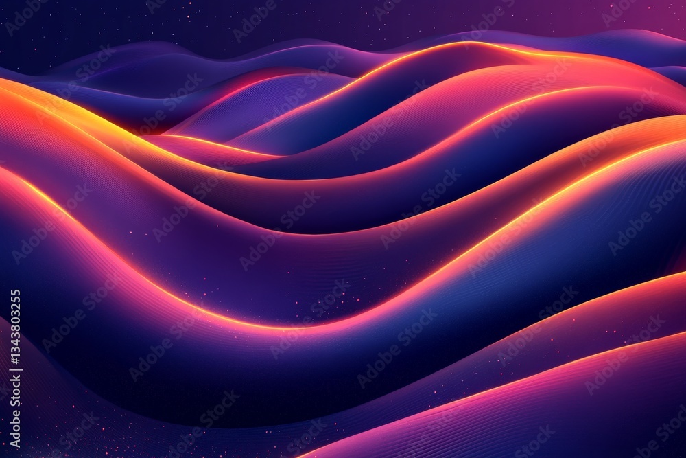 Poster vibrant waves of color flow harmoniously under a starry sky during the night, creating a surreal abs