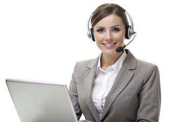 Businesswoman call center operator with headset providing customer support