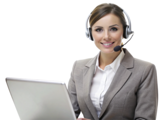 Businesswoman call center operator with headset providing customer support