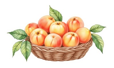 Fresh peaches in a woven basket