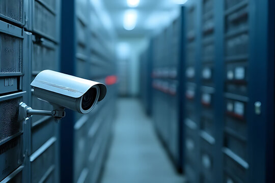 Surveillance action in data center security camera monitoring industrial environment close-up - Powered by Adobe