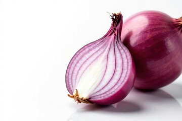 Closeup red onion, sharp focus, pure white background, bulb, food photography, object