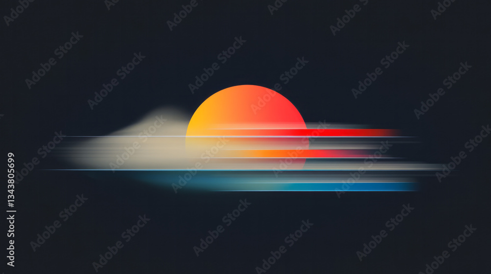 Poster minimalist animated scene featuring a single elliptical shape composed of softly pulsing horizontal