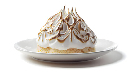 Contemporary Baked Alaska Dessert on Plate with Elegant Meringue Topping and Soft Cake Base