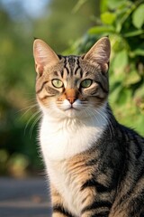 there is a cat sitting on the ground looking at the camera