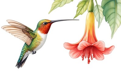 Colorful hummingbird near flower
