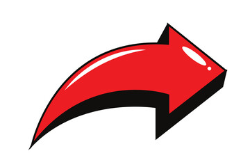 Red Curved Arrow Clipart | Bold 3D Arrow Icon | Directional Arrow Symbol PNG | Cartoon Arrow Illustration

