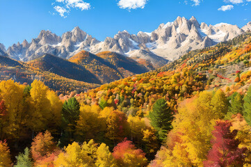 秋の紅葉と山々