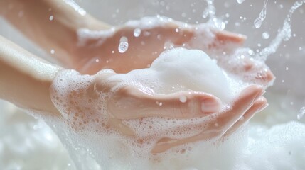 Fototapeta premium Woman washing hands with soap