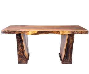 This handcrafted wooden table showcases a stunning natural grain pattern, making it a focal point in any room