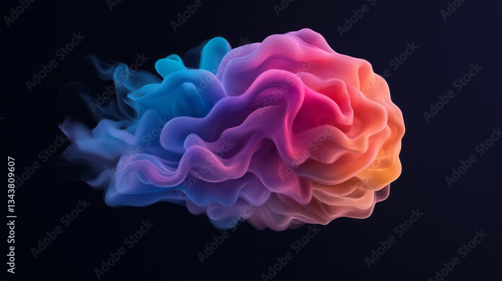 Poster surreal digital scene of vividly glowing particles in multiple colors swirling intricately to