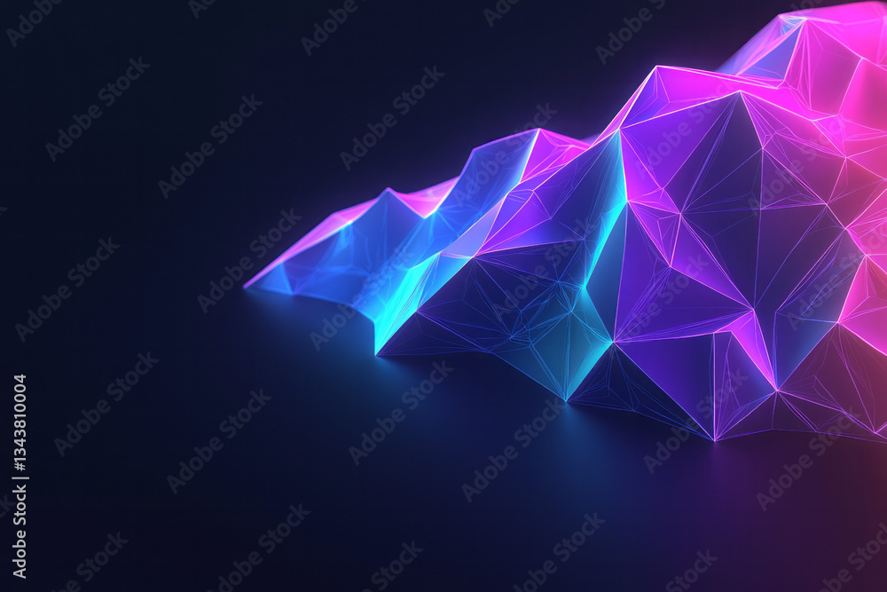 Poster surreal geometric visualization of a 3d polygonal structure composed of glossy facets smoothly
