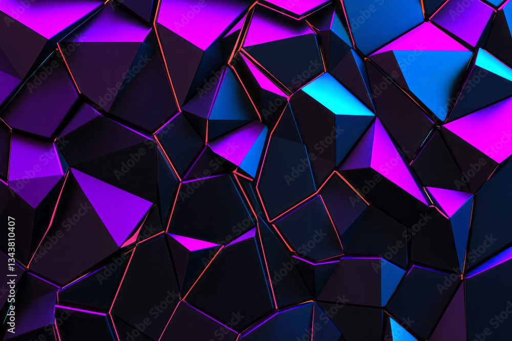 Poster elegant geometric abstraction of a 3d polygon structure with glossy facets smoothly transitioning