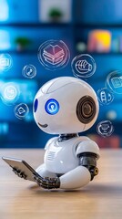 Robot using a tablet with digital icons