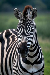 Naklejka premium zebra standing in a field of grass with trees in the background