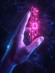 Hand Holding Futuristic Circuit Board.