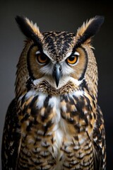 Obraz premium arafed owl with orange eyes and black beak sitting on a branch