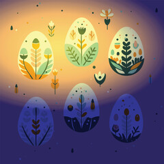 Night Easter Eggs Background, Children Art Design Vector Illustration