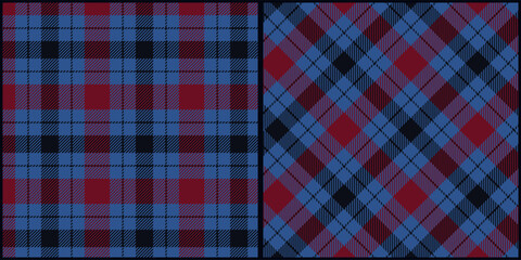 Dark blue red tone plaid seamless pattern vector. Background graphic tartan fashion design use for print, texture, cloth, fabric, flannel.