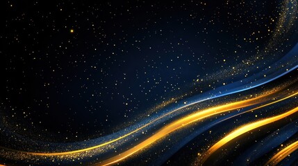 Abstract Golden and Blue Swirls in Dark Background
