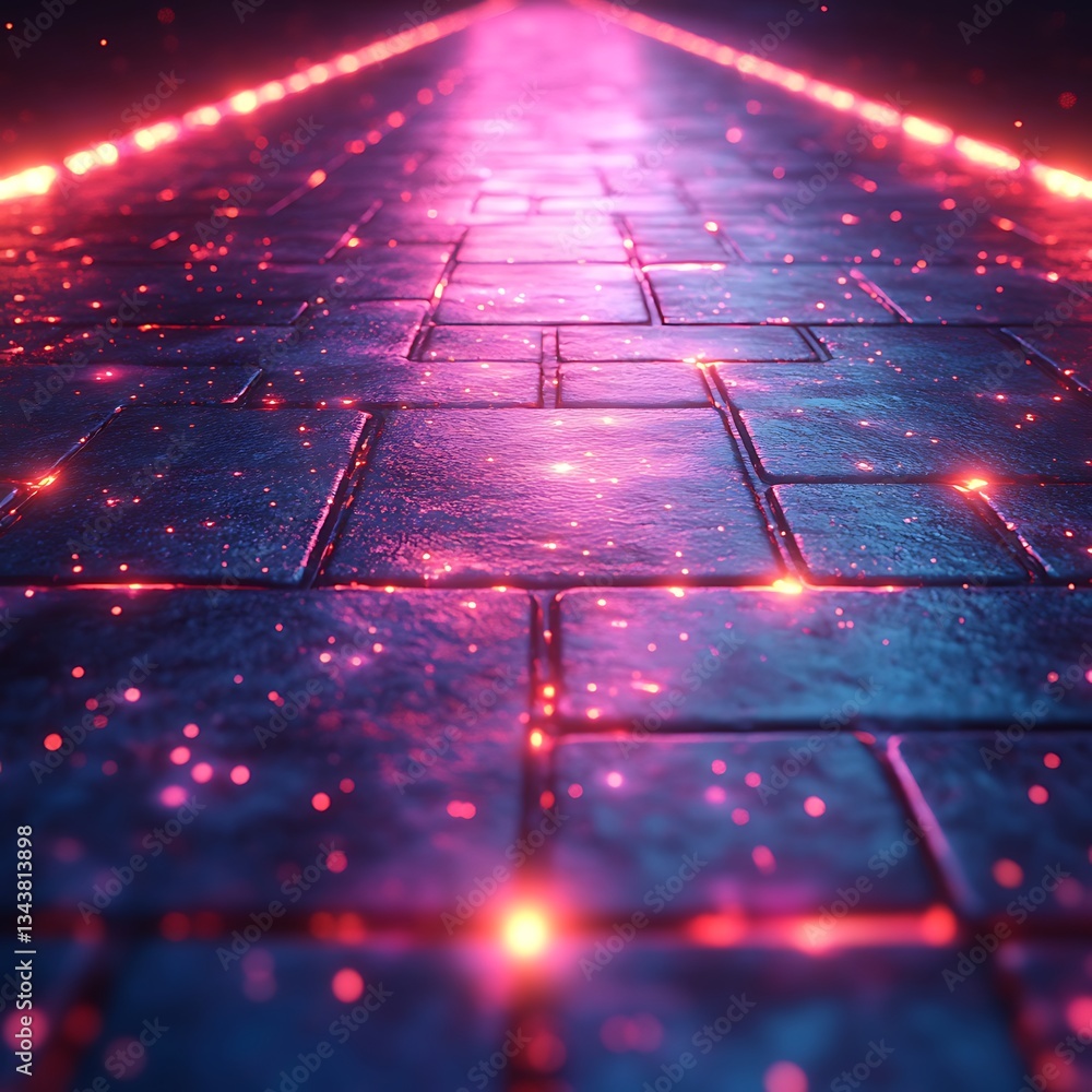 Poster futuristic glowing path with red lights on stone surface, abstract tech design