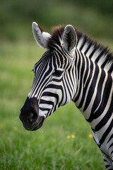 zebra standing in a field of grass looking at the camera
