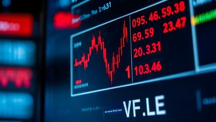 Financial Market Pulse: A captivating close-up of a stock market ticker displaying vibrant, real-time data, reflecting the dynamic and ever-changing nature of finance