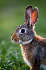 Fototapeta premium there is a small rabbit that is sitting in the grass