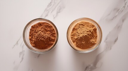 whole spice cinnamon and powdered cinnamon , whole shelf and ground cinnamon on the table