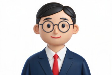 3D Cartoon Businessman with Glasses Smiling