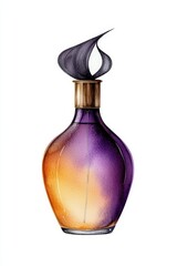 Elegant perfume bottle featuring a captivating gradient of purple and orange, perfect for beauty and fragrance promotions.