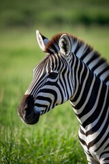 Fototapeta premium zebra standing in a field of grass looking at the camera