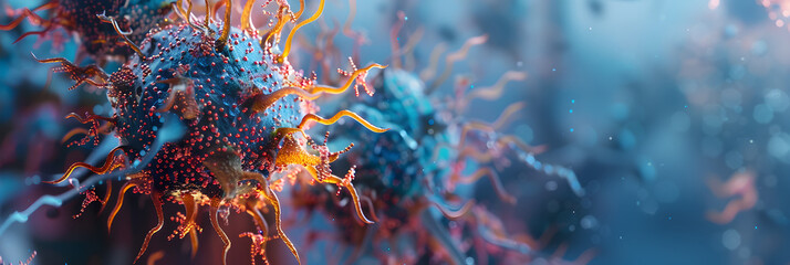 Fototapeta premium Highly Detailed Digital Rendering of a Virus at Microscopic Level with Spike Proteins