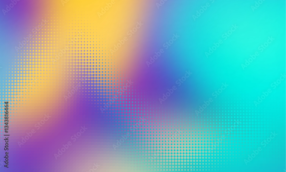 Poster Vector halftone gradient effect. Light pastel colours abstract background. Retro 80's style colors and textures