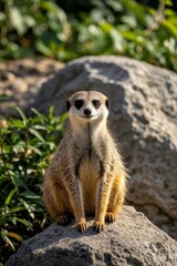 Obraz premium there is a small meerkat sitting on a rock in the sun