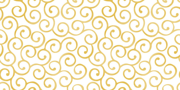 Hand drawn watercolor style  Arabesque pattern called "Karakusa" in Japan, Seamless vector watercolor texture background, Gold color/手描きの水彩テクスチャの唐草模様