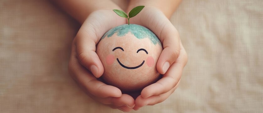 Save the Planet Hands Holding Smiling Earth Children and Adults Eco-Friendly Sustainable Living Happy Community