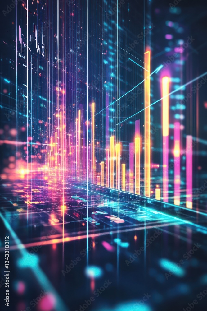 Poster vibrant digital data visualization with colorful graphs and lines